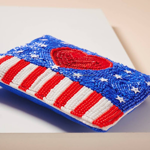 USA Flag Heart Beaded Durable Magnetic Closure Clutch Patriotic <b>Red</b> White Blue <b>Sequin</b> Casual Handbags 4th July Gift Everyday - Product Image 3