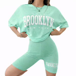 Ensemble T-shirt et short pour femme, style décontracté moderne, en coton 100%, respirant, léger, pour tous les jours - Product Image 2