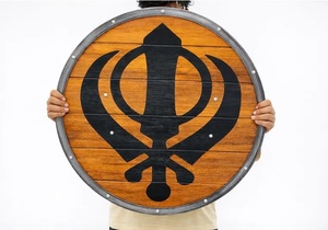 Calvin Handicraft Round Wooden <b>Wall</b> Hanging with Black Khanda Symbol Art Deco Design for Hallway and Living Room Home Decor - Product Image 2