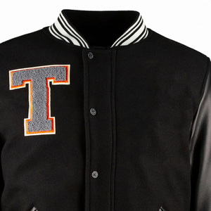 Streetwear Oversized Varsity <b>Jacket</b> Black Color Leather Sleeve Embroidered Logo Letterman <b>Baseball</b> <b>Men</b> Varsity <b>Jacket</b> - Product Image 4