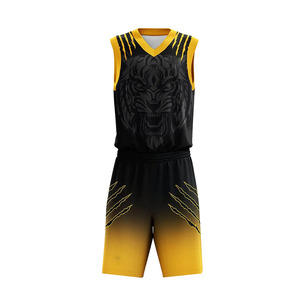 Maillots de basket personnalisés sublimés, sans manches, col en V, noir et jaune, imprimé tigre, anti-transpiration, pour hommes adultes. - Product Image 3