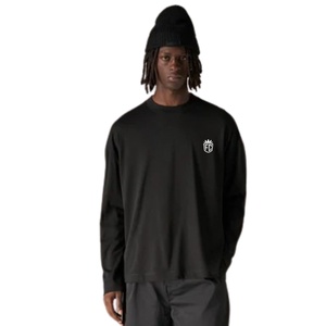 Men <b>Black</b> <b>Long</b> Sleeve <b>T</b> <b>Shirt</b> with Small Chest Logo Crew Neck Cotton Casual Streetwear Fashion Top for Daily Wear - Product Image 6