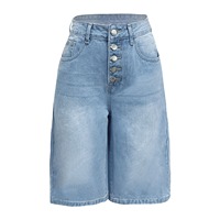 Short en jean délavé vintage respirant de haute qualité pour femme, taille haute, coupe large, décontracté, à la mode, avec fermeture boutonnée