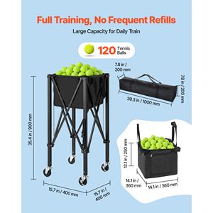 Cesto Pieghevole in Alluminio Leggero per Palline da Tennis e Pickleball, Capacità 120 Palline, Ruote per Facile Raccolta, Poliestere Resistente - Product Image 2