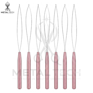 Professional Anodized Pink Hair Extension Loop <b>Needle</b> Tool Wire <b>Threader</b> Pulling Hook for Micro Ring Silicone Beads Application - Product Image 5