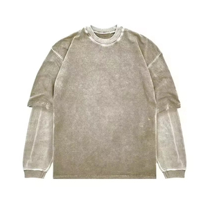 Nouvel arrivage : T-shirt homme oversize noir délavé à manches longues, col rond superposé, style streetwear, en vente en ligne - Product Image 3