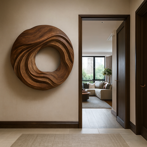 Art mural en bois sculpté à la main de style moderne, artisanat en bois massif abstrait de haute qualité, sculpture en bois écologique pour la décoration de la maison - Product Image 2