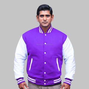 Chaqueta universitaria de béisbol bordada de lana de algodón de invierno de moda púrpura personalizada para hombres y mujeres - Product Image 1