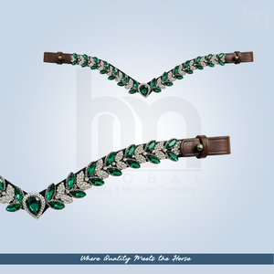Brida de Cuero Personalizada para Caballo con Cristales Verde Esmeralda de Calidad Premium en Forma de V, Cosida a Mano, Personalizable, Adorno Ecuestre - Product Image 5