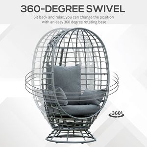 Fauteuil œuf rotatif en osier avec coussins, siège lounge intérieur/extérieur pour patio et jardin, chaises de jardin haut de gamme - Product Image 4