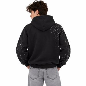 Trendy <b>Black</b> Rhinestones <b>Hoodie</b> Pullover 100% Cotton Oversized Printing Custom Hoodies Manufacturers Heavyweight Hoodies for <b>Men</b> - Product Image 3