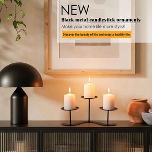 Handmade Black Metal 3 <b>Candle</b> <b>Holder</b> Centerpiece Wavy <b>Candle</b> Stand Modern Minimalist Pillar <b>Candle</b> <b>Holder</b> Home Dining Table Deco - Product Image 2