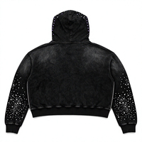 Veste à capuche zippée Valley Dreams unisexe, streetwear, manches longues, imprimé pailleté, broderie de sequins, style hiver noir