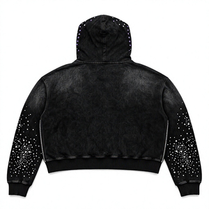 Veste à capuche zippée Valley Dreams unisexe, streetwear, manches longues, imprimé pailleté, broderie de sequins, style hiver noir - Product Image 2