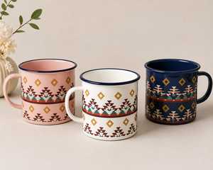 Hand-made Custom Printed Contemporary Reusable Metal Enamel <b>Camping</b> <b>Mug</b> JM International Made in India - Product Image 1
