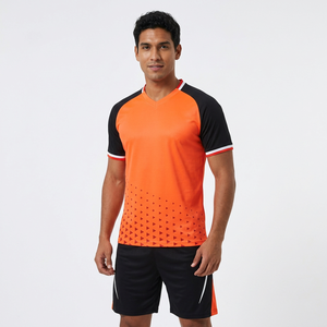 Ensemble de maillot de football pour homme, orange et noir, manches courtes, col en V, imprimé géométrique, polyester respirant, uniforme toutes saisons - Product Image 6
