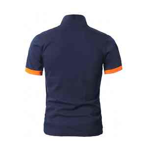 เสื้อโปโลชายสีน้ำเงินกรมท่า แขนสั้น แต่งขอบสีส้ม สไตล์ลำลอง ผ้าถักแบบสปอร์ต ระบายอากาศได้ดี - Product Image 6