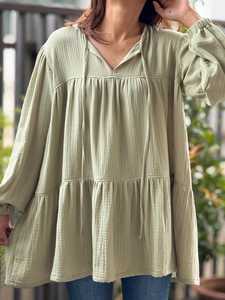 Robe Courte Décontractée en Gaze de Coton pour Femme, Manches Longues Ample, Style Bohème, à Volants, Manches Bouffantes, Fluide, pour l'Été - Product Image 2