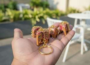 Hand Carved Wooden Elephant Keychain Set | Indian Artisan Craftsmanship - Product Image 4