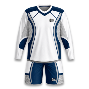 Custom Ice Hockey Jersey Set Blue White Sublimated V-Neck Full Sleeve <b>Moisture</b> Wicking 100% Polyester Adult Men - Product Image 1