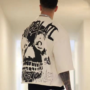 เสื้อยืดสตรีทแวร์ทรงโอเวอร์ไซส์ ตัดสั้น ผ้าฝ้ายเฟรนช์เทอร์รี่ 100% หนานุ่มพิเศษ สำหรับผู้ชาย พิมพ์ลายสกรีน - เสื้อยืดผู้ชาย - Product Image 2