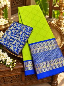 Mercerised Cotton Silk Aura <b>Saree</b> Exclusive Border Self Weaving Design Festive Party Wear Traditional Ethnic Sarees <b>For</b> <b>Women</b> - Product Image 1