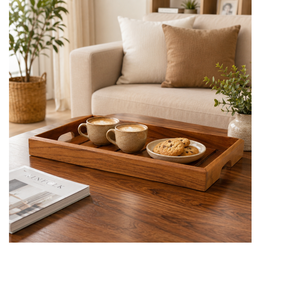 Premium Teak Wood Serving Tray | Handmade Rectangular Wooden Platter for Tea Coffee Snacks Breakfast Dining <b>Table</b> Home Decor - Product Image 4
