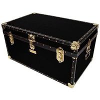 Coffre de rangement décoratif en métal de style moderne avec détails de sangle, grande capacité pour le rangement des vêtements et comme accent de table basse