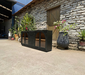 Vintage Luxury Pine Wood Glass Door <b>Cabinet</b> Durable Storage for Living Room. - Product Image 1