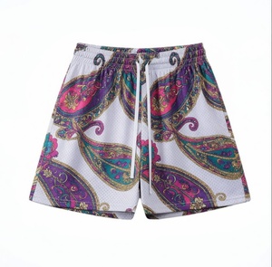 Pantalones Cortos de Malla con Estampado Paisley para Hombre, 100% Poliéster, con Cordón, Casuales, de Verano, Transpirables, Cortos - Product Image 1