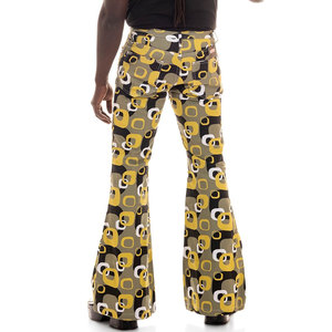 Pantalon évasé taille haute pour homme, imprimé motif géométrique, style vintage, fermeture boutonnée avec poches - Product Image 2