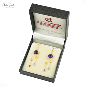 Boucles d'oreilles pendantes en argent sterling 925 de qualité supérieure avec améthyste et pierres précieuses multiples, plaquées or micron, bijoux tendance pour femmes, vente en gros - Product Image 5