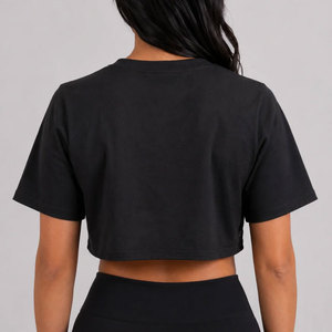 T-shirt court OEM en jersey de coton sans couture pour femme, couleur personnalisée, vierge, pour le sport, la course et l'exercice, anti-humidité - Product Image 4