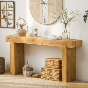63\" Solid Wood Console Table-Rustic Farmhouse Design for Entryway Hallway Narrow Rectangular Sofa Table - Product Image 6
