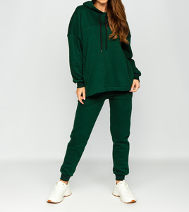 Sudadera con Capucha Verde para Mujer, Manga Larga, Corte Holgado, Color Sólido, Informal, para Otoño, 100% Algodón, Cierre con Cordón - Product Image 4