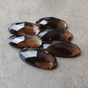 ควอตซ์สโมคกี้ธรรมชาติเกรด AAA+ รูปทรงวงรีขนาดใหญ่ เจียระไนแบบเช็คเกอร์ ด้านหลังแบนเรียบ สำหรับทำเครื่องประดับ มีทุกขนาด - Product Image 5