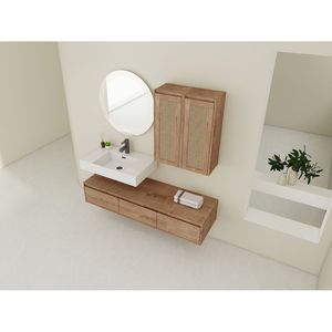 Mobile bagno sospeso da 60 pollici con lavabo in resina e 2 armadietti laterali, 3 cassetti a chiusura ammortizzata, design a montaggio a parete - Product Image 5