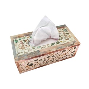 Caja de pañuelos rectangular de alta gama con incrustaciones de nácar y madera hecha a mano para decoración del hogar - Product Image 6