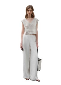 Women Linen Wide Leg Pants High <b>Elastic</b> Waist Loose Full Length Solid Color Minimalist Summer Breathable Woven Trousers - Product Image 6