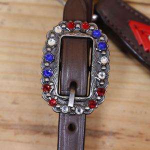 LLT Ensemble de sellerie rose floral en cuir véritable teint au cuir, style Western, pour chevaux de barrel, comprenant têtière, rênes et peignoir, personnalisable - Product Image 4
