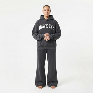 Women's Acid Wash Tracksuit Custom Print Oversized Hoodie <b>Wide</b> <b>Leg</b> <b>Joggers</b> Loose Fit Full Sleeve Cotton Casual Autumn Wear - Product Image 6