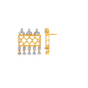 14K Yellow <b>Gold</b> Diamond Lattice Drop <b>Earrings</b> Round Brilliant Cut Lab Grown Diamonds Geometric <b>Dangle</b> Party Bridal Jewelry Women - Product Image 3