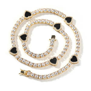 VVS Moissanite Black Onyx Heart Tennis <b>Chain</b> 925 Sterling Silver <b>Iced</b> <b>Out</b> 14K Gold Finish Hip Hop Necklace - Product Image 2
