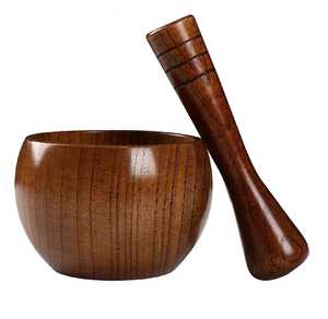 Skies Trader Juego de Mortero y Pilón de Madera de Olivo con Borde Acampanado, Molinillo Manual de Especias, Triturador de Hierbas, Recipiente para Moler Ajo - Product Image 6