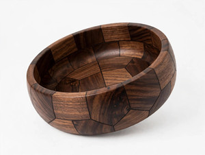 Tazón Redondo de Madera Hecho a Mano, Ecológico, con Incrustaciones de Madera Marrón Pulida, Decoración para Mesa, Centro de Mesa, Artesanía Paradise - Product Image 1
