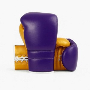Guantes de Boxeo de Cuero Hechos a Medida de Primera Calidad, Color Morado y Dorado, Diseño con Cordones, Hechos con Cuero Genuino - Product Image 1