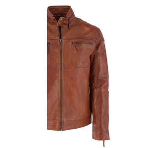 Genuine leather moto <b>jacket</b> Brown <b>biker</b> <b>jacket</b> men Stand collar zipper <b>jacket</b> Regular fit autumn <b>jacket</b> - Product Image 4