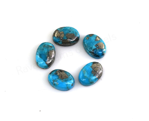 Pyrite naturelle de haute qualité, turquoise, cabochon ovale plat et lisse de 10x14mm, pour la fabrication de bijoux, boucles d'oreilles, pendentifs, bagues, bleu - Product Image 1