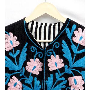 <b>Women's</b> Short Vintage Cotton Corduroy Vest Hand Embroidered Floral <b>Waistcoat</b> Eco-Friendly Breathable Autumn Wear - Product Image 5