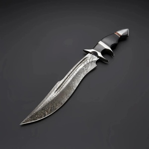 Cuchillo Bowie de Caza de Acero de Damasco Premium con Guardacuchillo, Hecho a Mano, Hoja Fija Personalizada - Product Image 3